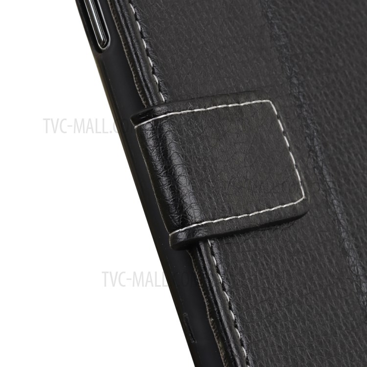 Couverture Élégante en Cuir de Peau Litchi Soft Pour Motorola Moto G9 Play / Moto G9 (inde) / Moto E7 Plus - le Noir