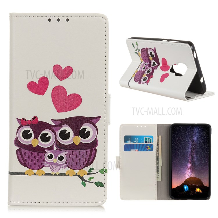 Pattern Printing Flip Leather Wallet Cover for Motorola Moto G9 Play - Couple Owls-1