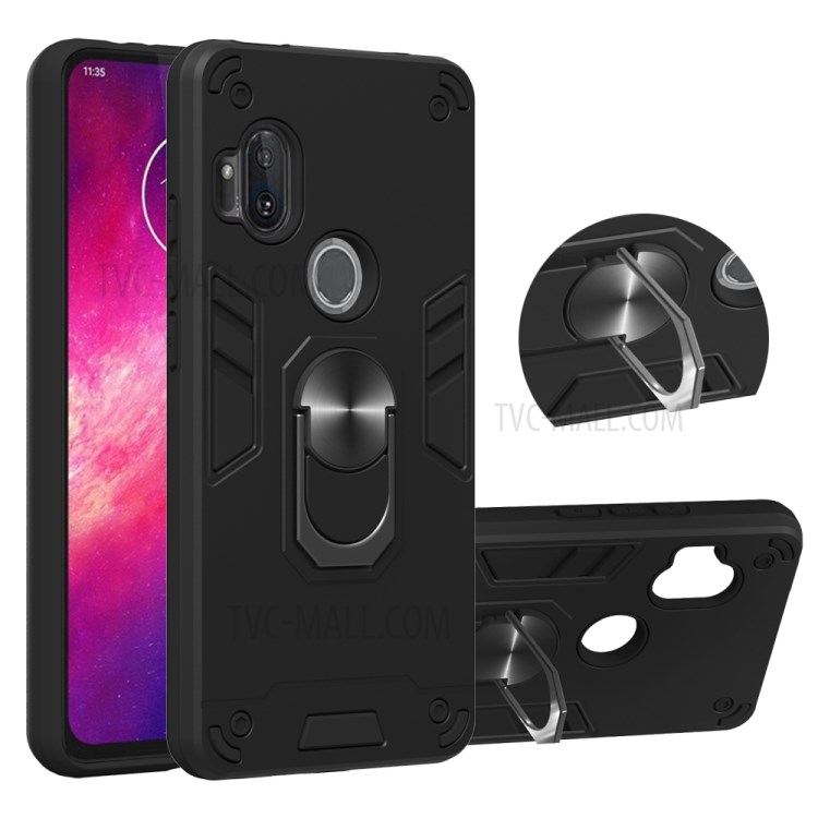 Rotatable Kickstand Detachable 2-in-1 PC + TPU Cover for Motorola One Hyper - Black-1