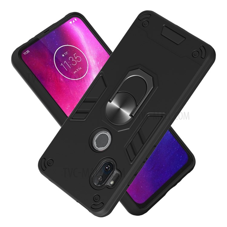 Rotatable Kickstand Detachable 2-in-1 PC + TPU Cover for Motorola One Hyper - Black-2