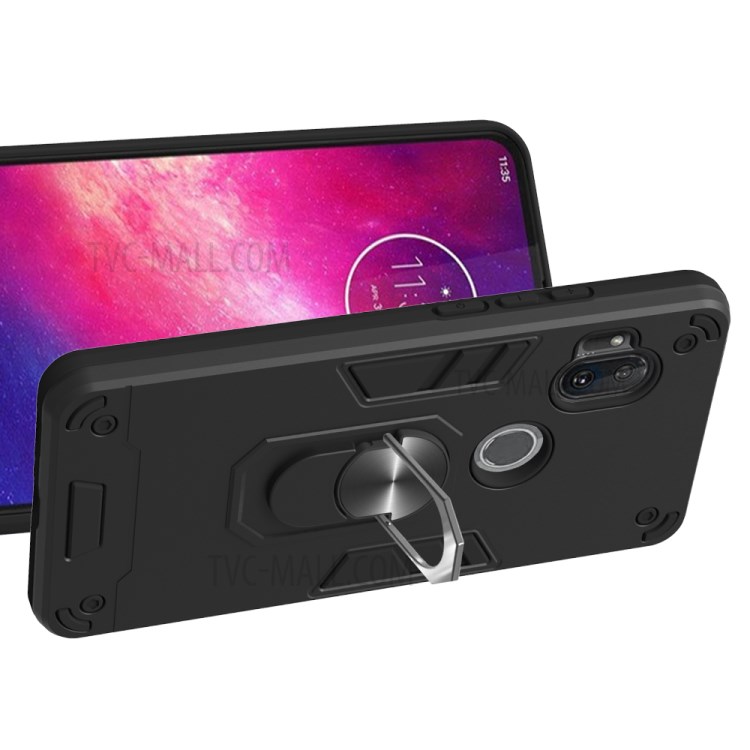 Rotatable Kickstand Detachable 2-in-1 PC + TPU Cover for Motorola One Hyper - Black-3