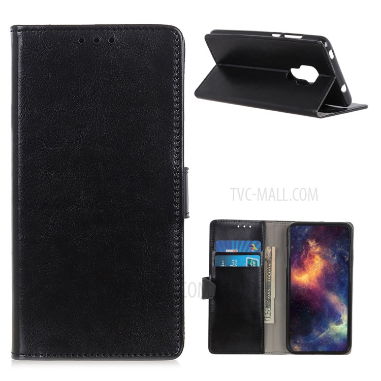 Protective Crazy Horse Texture Wallet Stand Leather Case for Motorola Moto G9 Play - Black-1