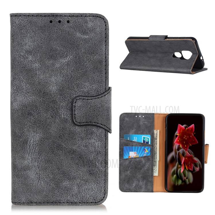 Retro Split Leather with Wallet Mobile Phone Cover for Motorola Moto G9 Play - Grey-1