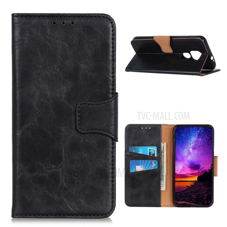 Crazy Horse Texture Wallet Split Leather Shell for Motorola Moto G9 Play - Black-1