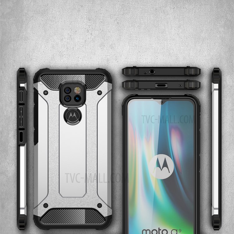 Armor Guard PC + TPU Hybrid Phone Case for Motorola Moto G9 Play - Silver-3