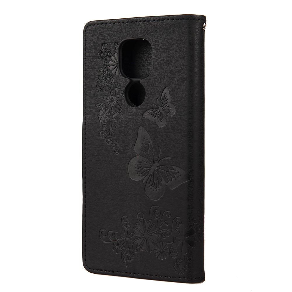 Imprint Butterfly Flower Leather Shell for Motorola Moto G9 Play - Black-3