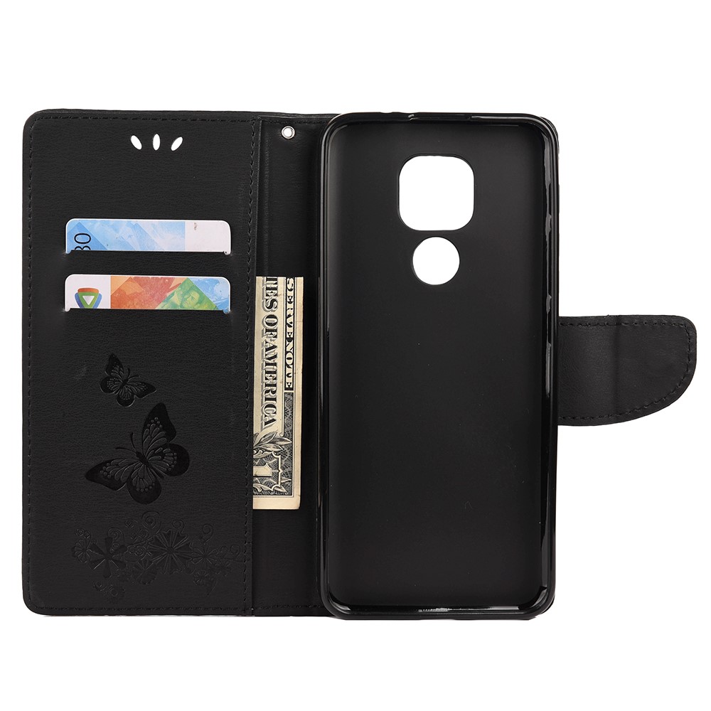 Imprint Butterfly Flower Leather Shell for Motorola Moto G9 Play - Black-4