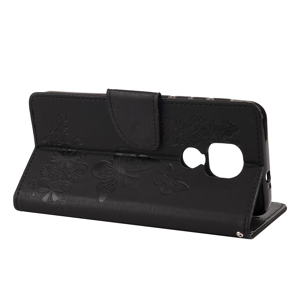 Imprint Butterfly Flower Leather Shell for Motorola Moto G9 Play - Black-6