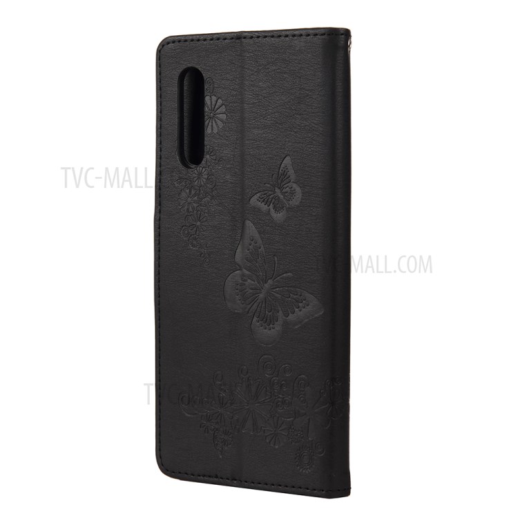 Imprint Butterfly Flower Leather Case for LG Velvet - Black-3