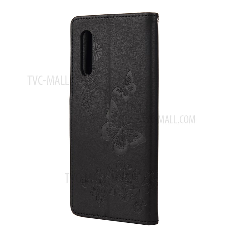 Imprint Butterfly Flower Leather Case for LG Velvet - Black-3