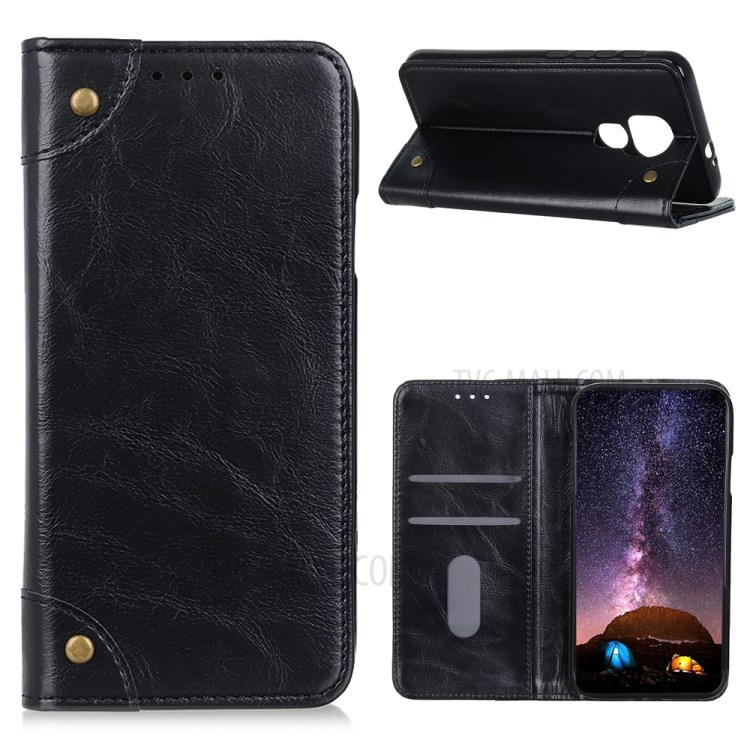 Leather Wallet Auto-absorbed Case for Motorola Moto G9 Play - Black-1