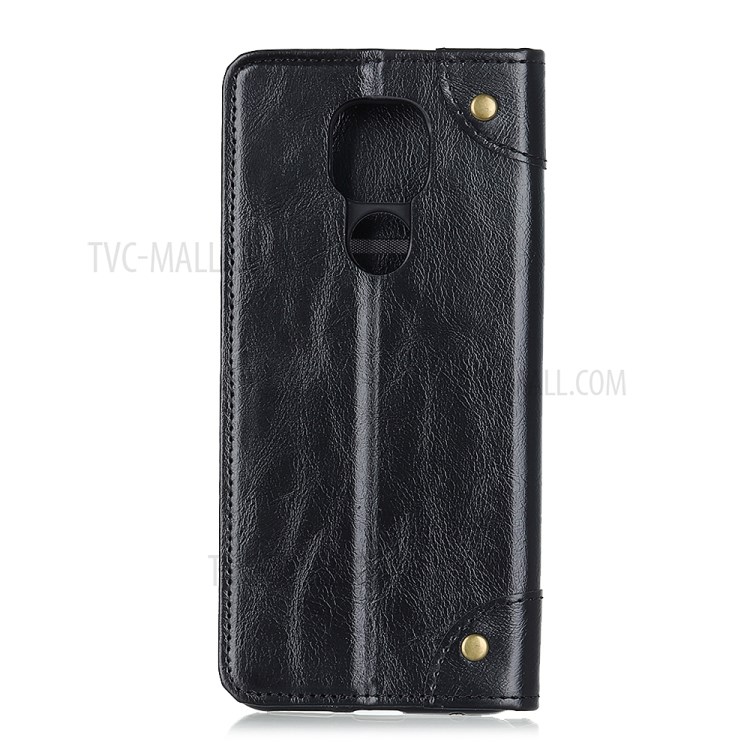 Leather Wallet Auto-absorbed Case for Motorola Moto G9 Play - Black-2