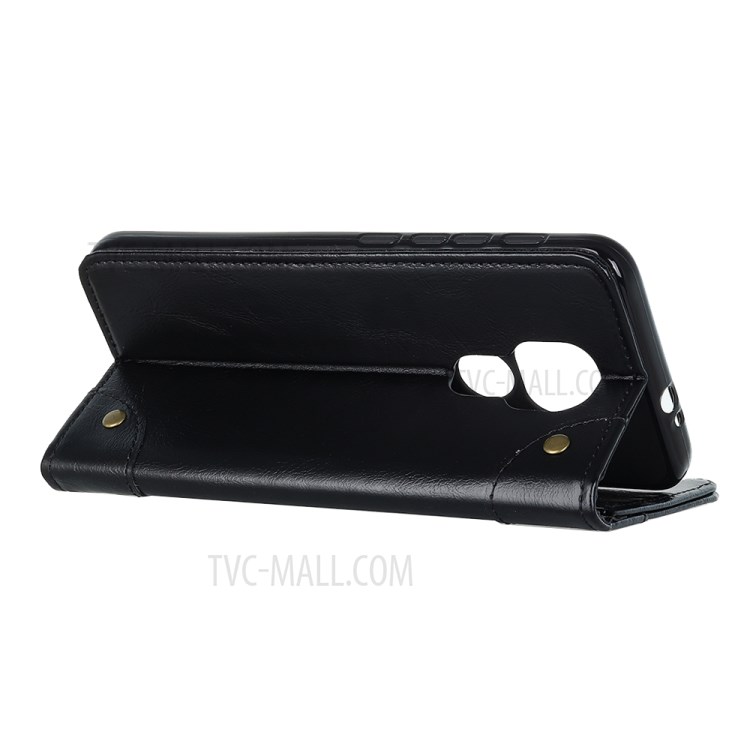 Leather Wallet Auto-absorbed Case for Motorola Moto G9 Play - Black-3