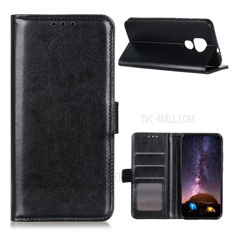 Crazy Horse Skin Leather Wallet Stand Case for Motorola Moto G9 Play - Black-1