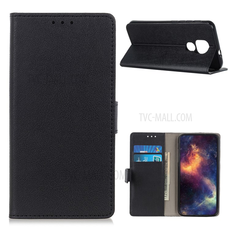 PU Leather with Wallet Cell Phone Case for Motorola Moto G9 Play - Black-1