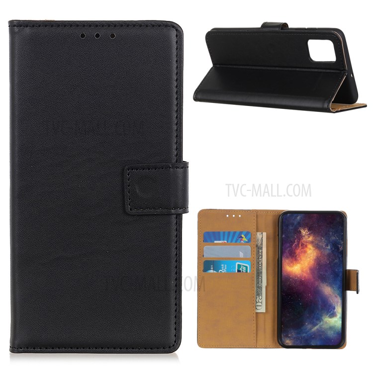 Leather Wallet Protective Case for Motorola Moto G9 Plus - Black-1