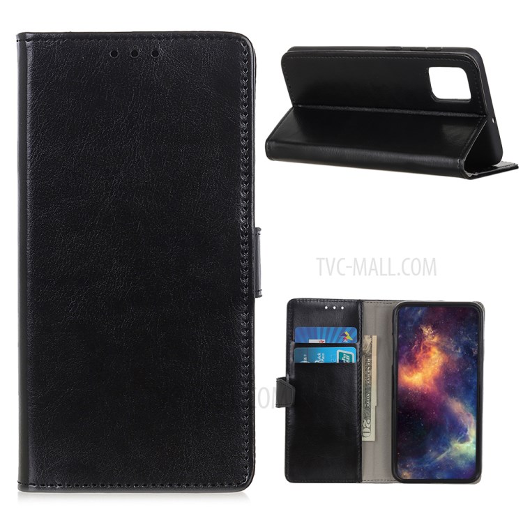 Crazy Horse Surface PU Leather Flip Shell for Motorola Moto G9 Plus - Black-1