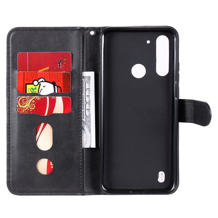 Zipper Pocket Wallet Leather Stand Cover Case for Motorola Moto G8 Power Lite - Black-5