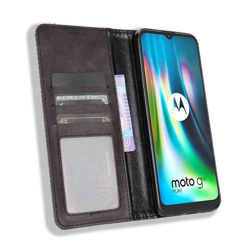 Auto-absorbed Retro PU Leather Shell Wallet Phone Cover for Motorola Moto E7 Plus - Black-4