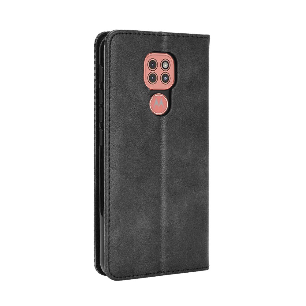 Auto-absorbed Retro PU Leather Shell Wallet Phone Cover for Motorola Moto E7 Plus - Black-6