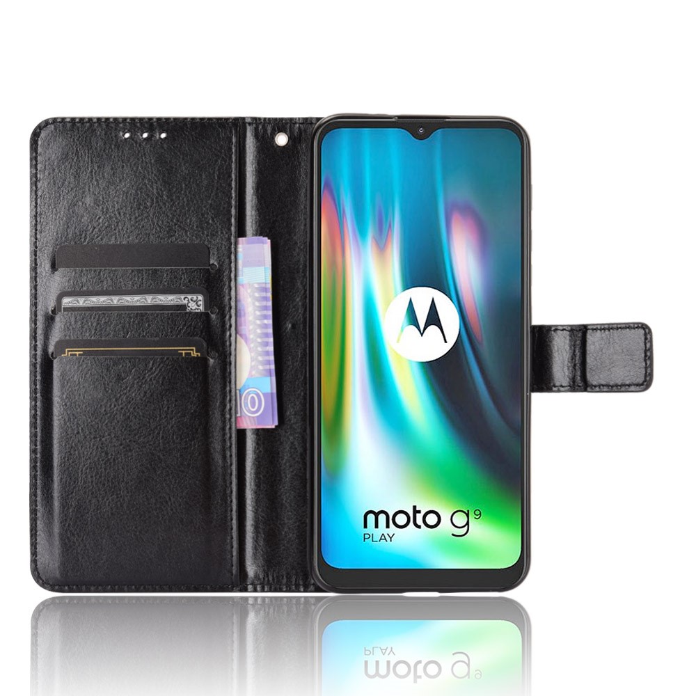 Casca de Couro Louco Com Estojo de Telefone da Carteira Para Motorola Moto E7 Plus - Preto-4