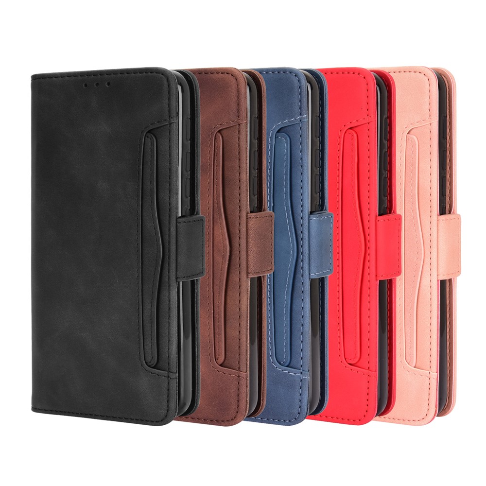 Multi-slot Leather Case Wallet Stand Shell Protector for Motorola Moto E7 Plus - Black-12