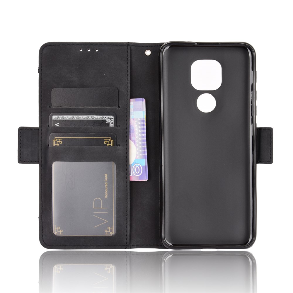 Multi-slot Leather Case Wallet Stand Shell Protector for Motorola Moto E7 Plus - Black-3