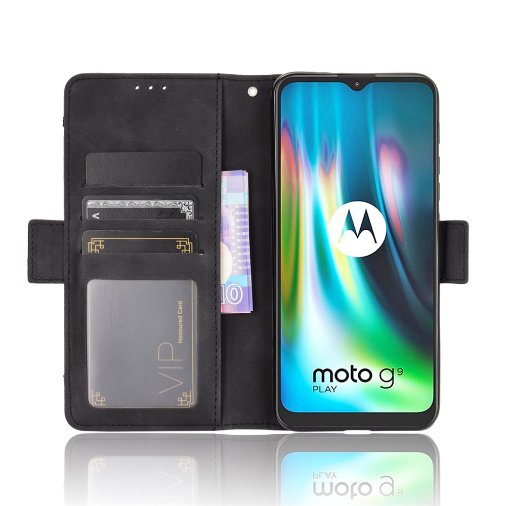 Multi-slot Leather Case Wallet Stand Shell Protector for Motorola Moto E7 Plus - Black-4