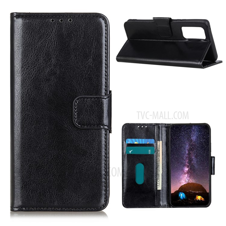 For Motorola Moto G9 Plus Crazy Horse Texture Wallet Stand Leather Phone Case - Black-1