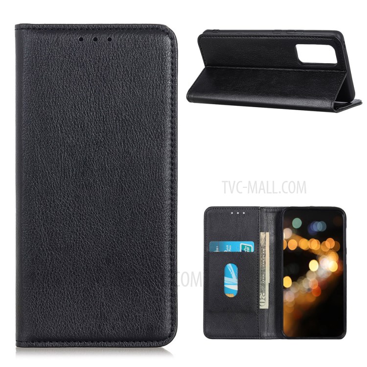 Auto-absorbed Litchi Grain Split Leather Mobile Casing for Motorola Moto G9 Plus - Black-1