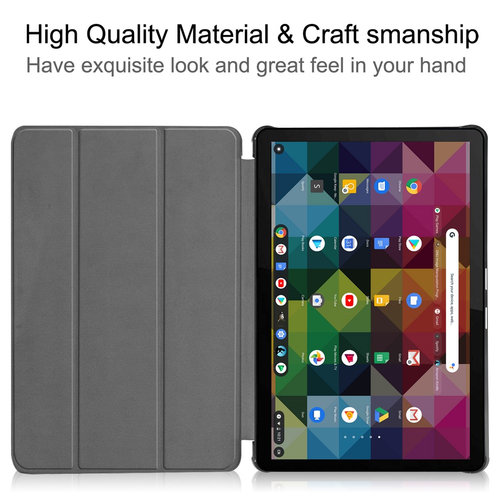 Litch Skin PU Leather Tri-fold Stand Shell for Lenovo Duet Chromebook 10.1 Tablet Case - Black-4