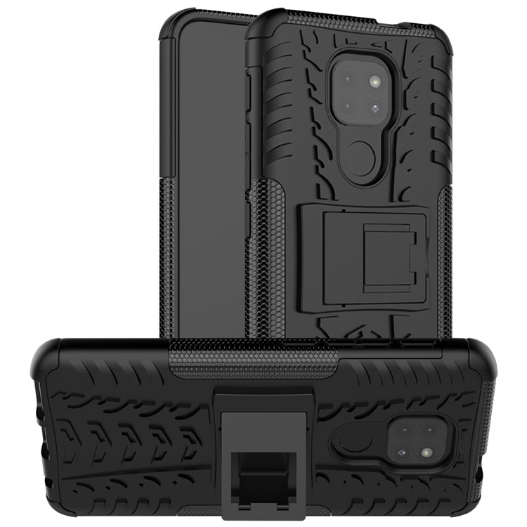 Anti-slip PC + TPU Combo Case with Kickstand for Motorola Moto G9 Play - Black-1