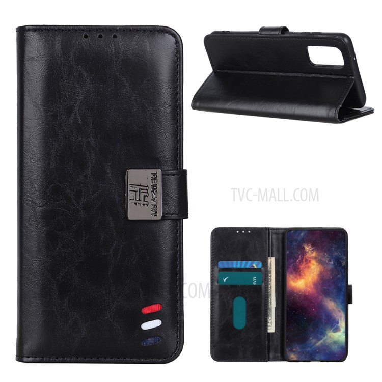 Protective Case Textured Wallet Stand Leather Shell for Motorola Moto G9 Plus - Black-1