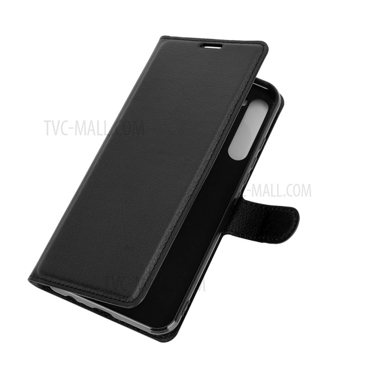 Litchi Texture Leather Wallet Cell Phone Protective Case for Motorola Moto One Fusion Plus - Black-7