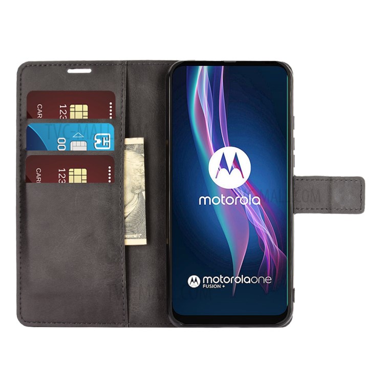 PU Leather Wallet Stand Phone Protective Shell for Motorola Moto One Fusion Plus - Black-7