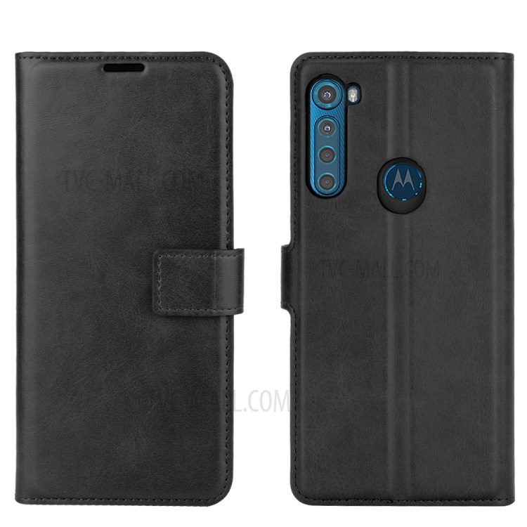 PU Leather Wallet Stand Phone Protective Shell for Motorola Moto One Fusion Plus - Black-9