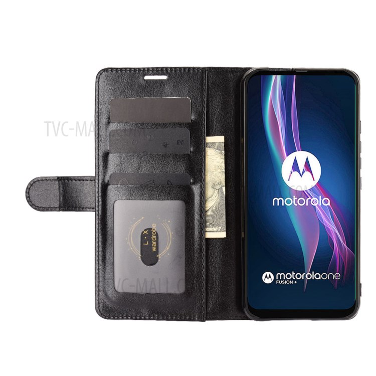 Crazy Horse Texture Leather Cover Stand Case for Motorola Moto One Fusion Plus - Black-5