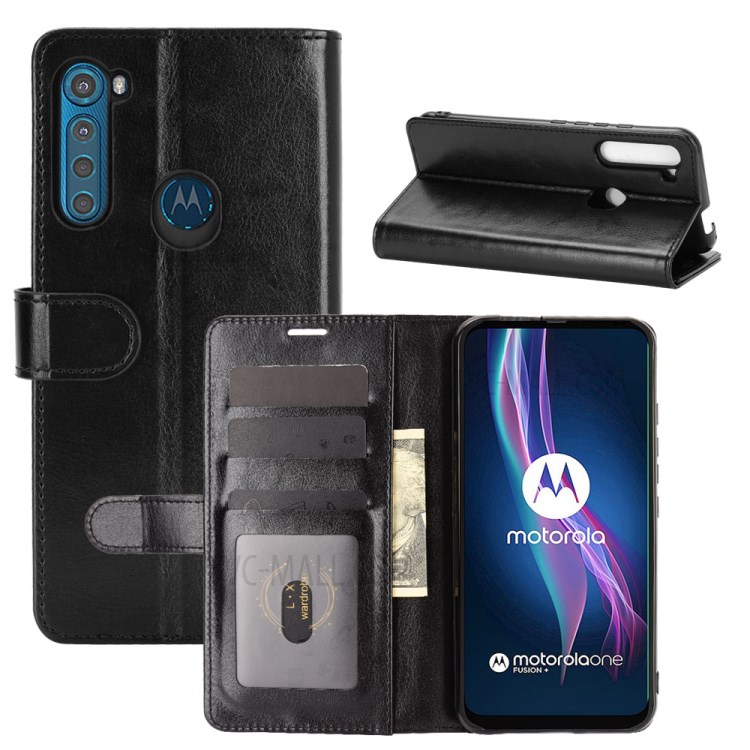 Crazy Horse Texture Leather Cover Stand Case for Motorola Moto One Fusion Plus - Black-8