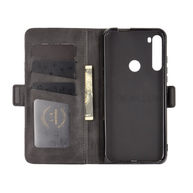 Magnetic Double Clasp Leather Wallet Stand Cover for Motorola Moto One Fusion Plus - Black-4