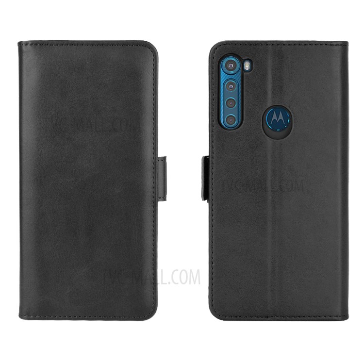 Magnetic Double Clasp Leather Wallet Stand Cover for Motorola Moto One Fusion Plus - Black-7