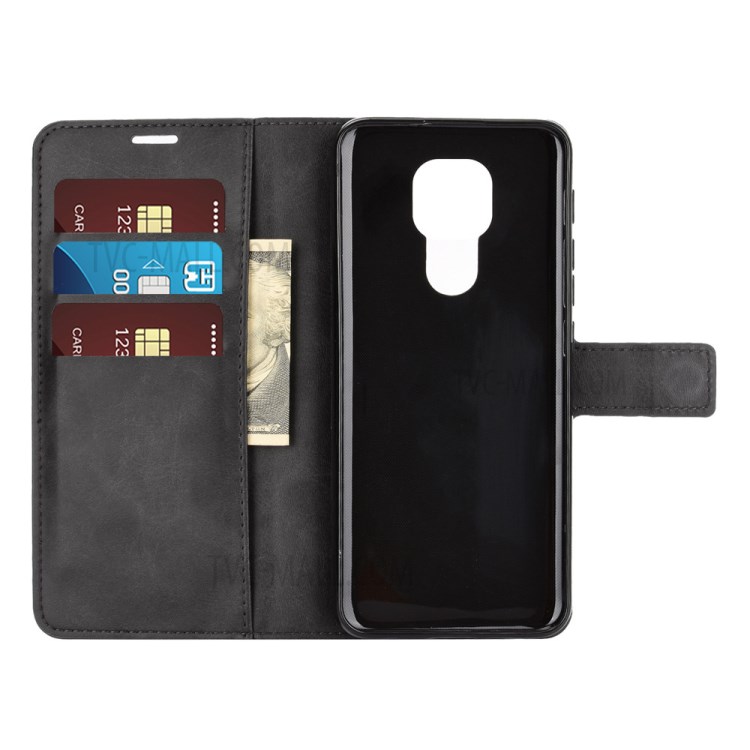 PU Leather Phone Case with Slots and Stand for Motorola Moto G9 Play - Black-3