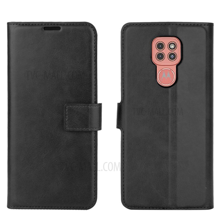 PU Leather Phone Case with Slots and Stand for Motorola Moto G9 Play - Black-6