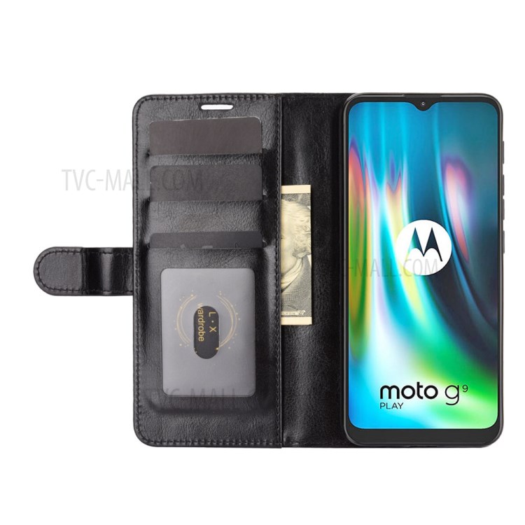 Crazy Horse Texture Leather Shell with Wallet Case for Motorola Moto G9 Play - Black-5