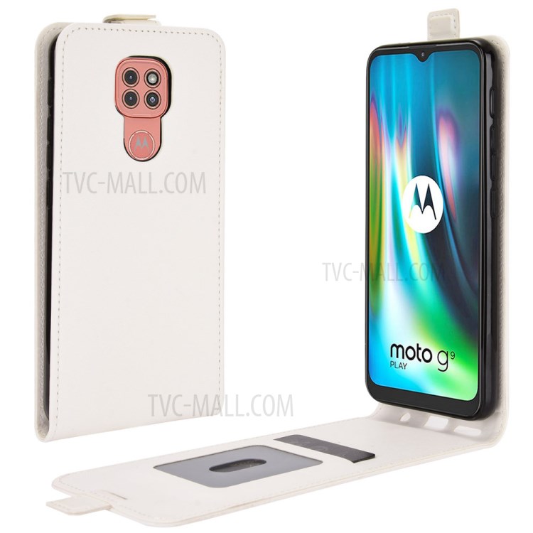 Crazy Horse Leather Vertical Flip Cover for Motorola Moto G9 Play - White-1