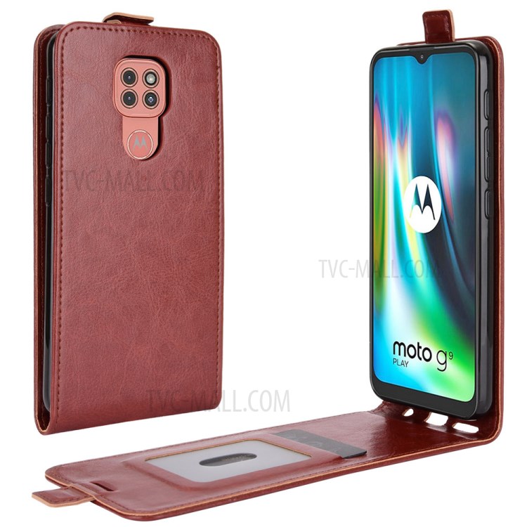 Crazy Horse Leather Vertical Flip Cover for Motorola Moto G9 Play - Brown-1