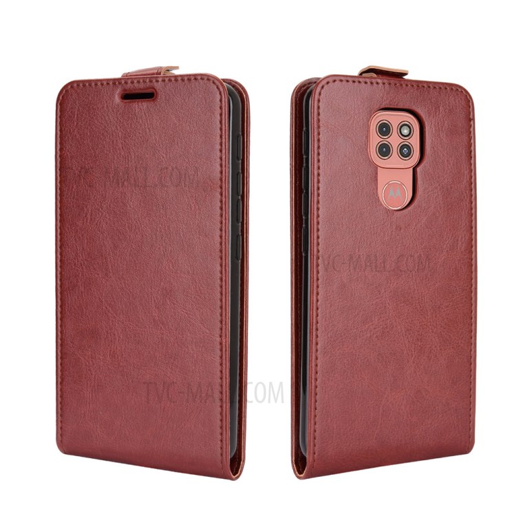Crazy Horse Leather Vertical Flip Cover for Motorola Moto G9 Play - Brown-4