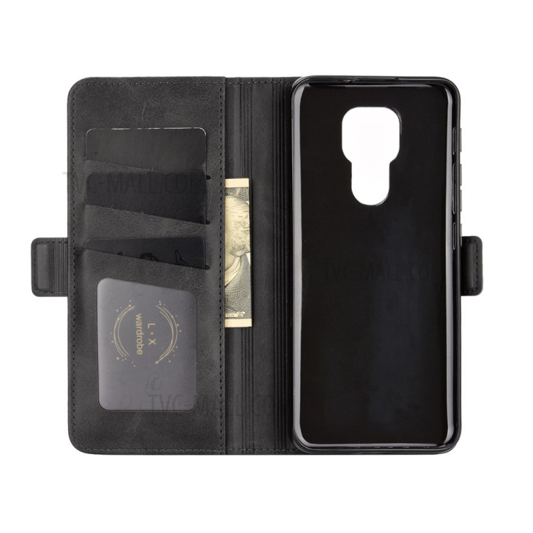 Double Clasp Flip Leather Wallet Stand Phone Cover for Motorola Moto G9 Play - Black-2