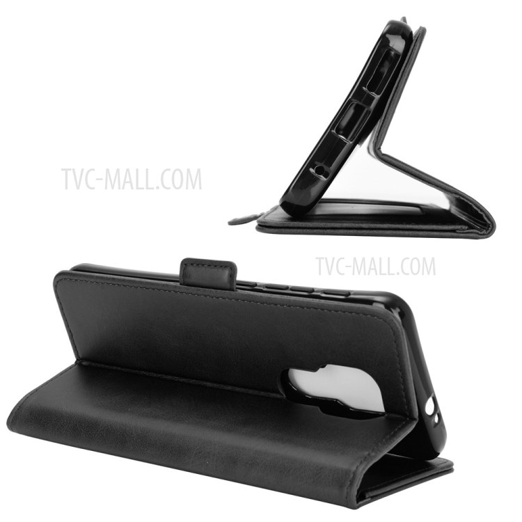 Double Clasp Flip Leather Wallet Stand Phone Cover for Motorola Moto G9 Play - Black-4