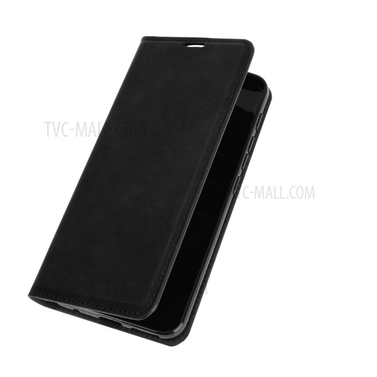 Silky Touch Leather Wallet Stand Cover Case for Motorola Moto G9 Play - Black-6