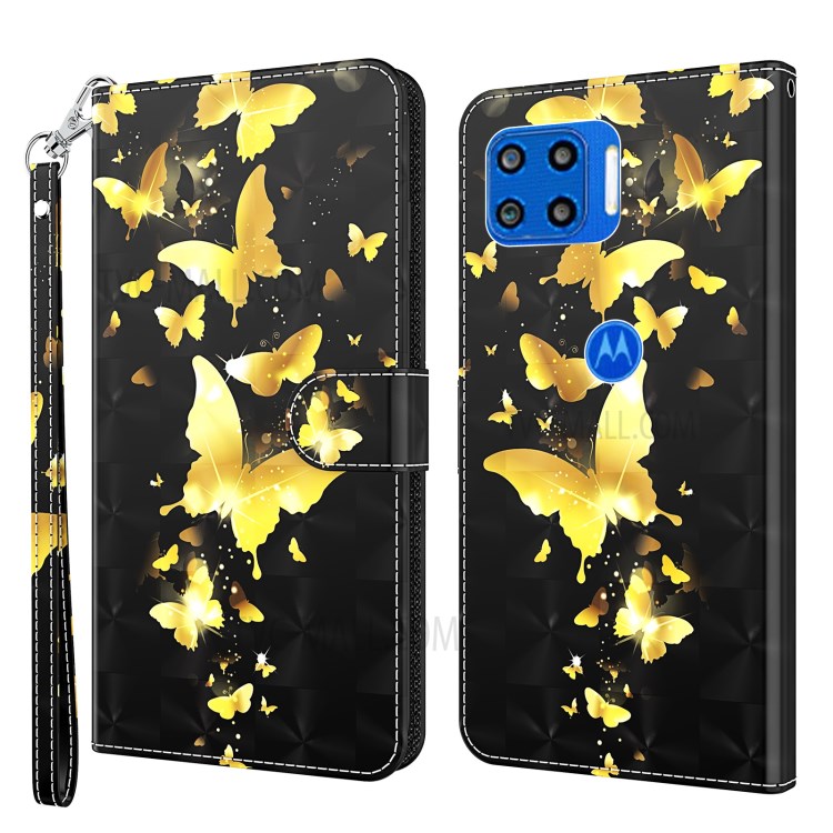 Light Spot Decor Patterned Leather Wallet Shell for Motorola Moto G 5G Plus - Gold Butterfly-1